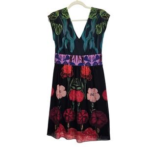 Desigual Floral Mixed Print Mesh Midi Dress Large Colorful Whimsical Fairy Y2K